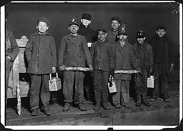 Children exit a coal mine after a days work in South Pittston, Pa. (1912)